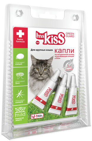 Капли для кошек Ms.Kiss от паразитов 3 штуки по 2,5 мл.